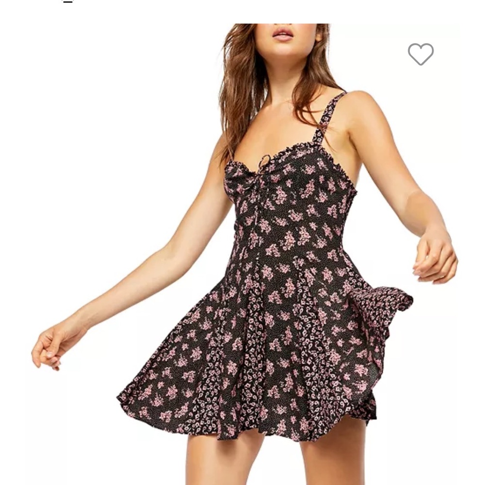 Free People Black and Pink Sundress with Sweetheart Neckline for Casual Nights